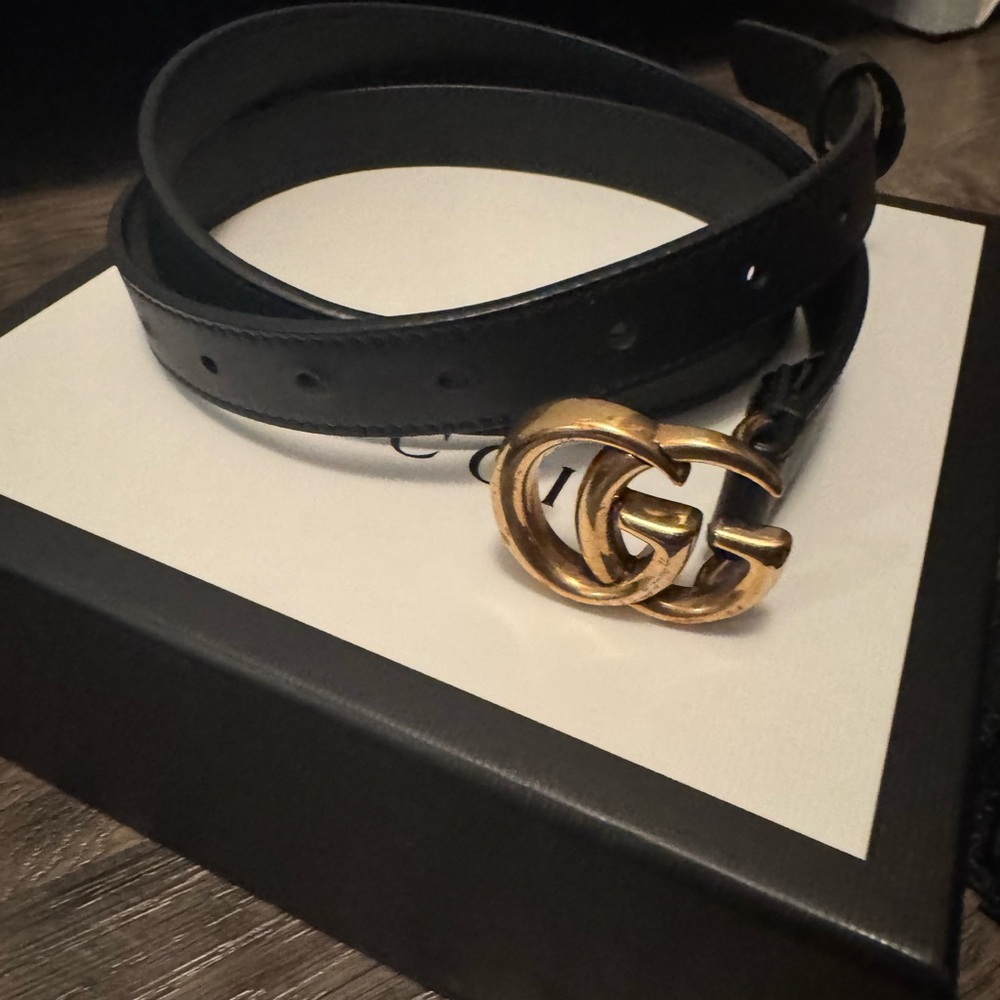 Gucci Black Belt with Gold GG Buckle